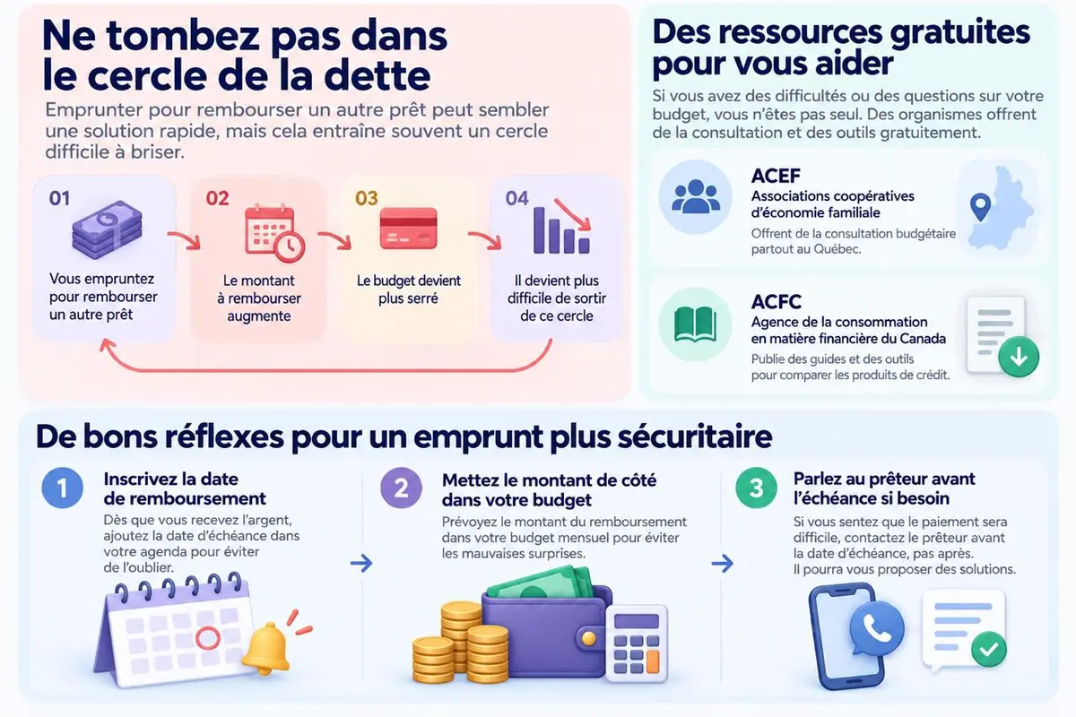 Infographie: éviter le cercle de la dette et ressources gratuites pour emprunter de façon plus sécuritaire